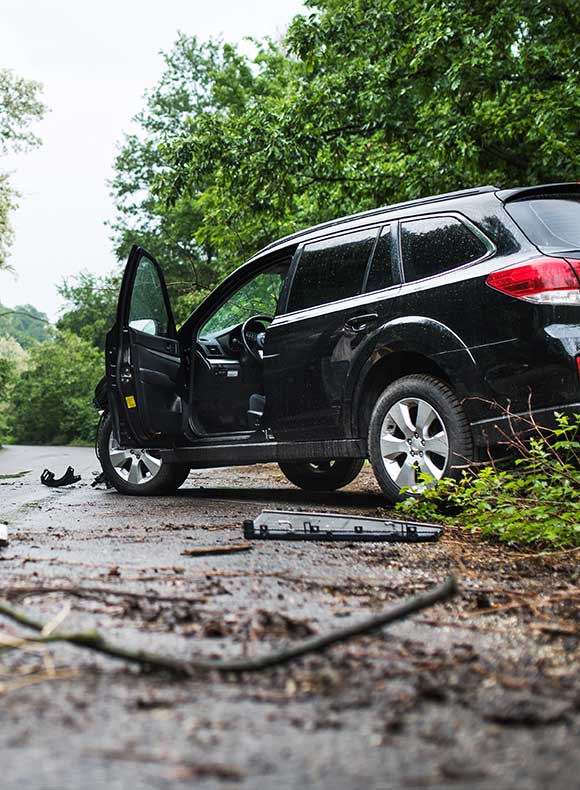 Car after accident on side of road