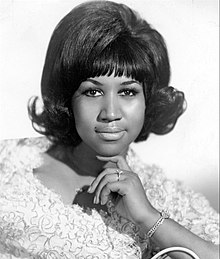 Black and white headshot of the Queen of Soul Aretha Franklin