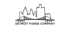 Detroit Fudge Company logo shows Detroit skyline and Ambassador Bridge.