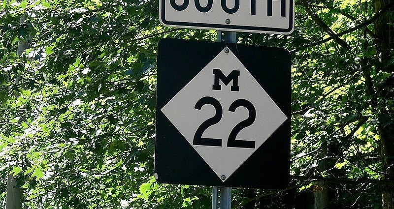 Southbound M-22 road sign in Northern Michigan