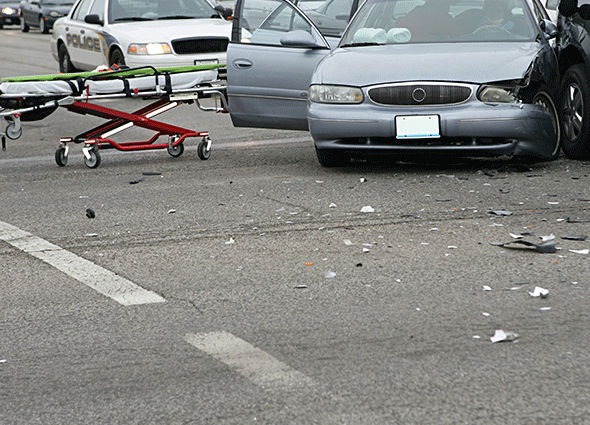 Stretcher in an intersection after a car accident