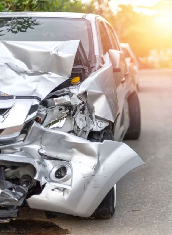 Front end of smashed car